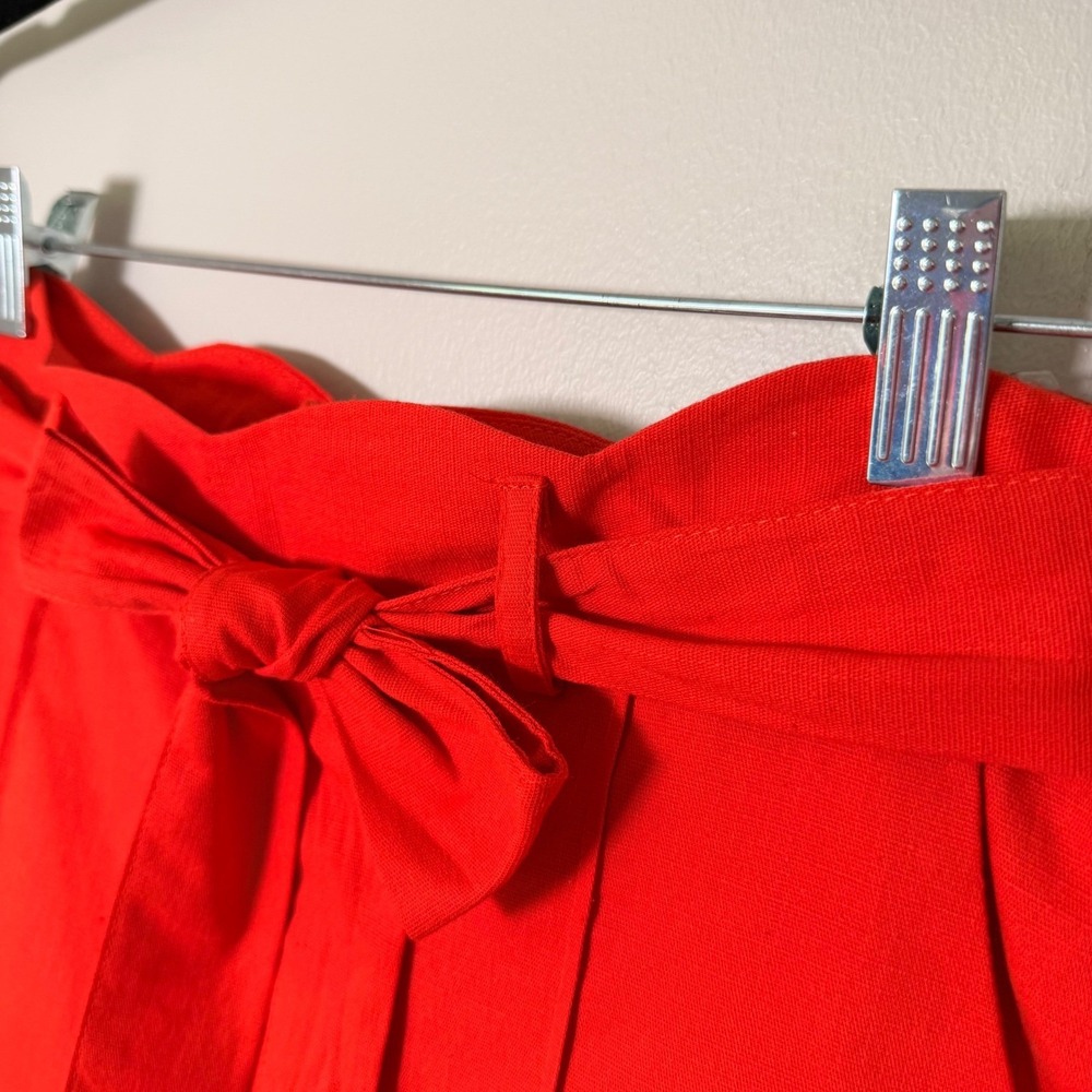 Tomato Red Scalloped Paperbag Waist Tie Belt Shorts (S) High Rise Pleated Resort - Picture 6 of 16
